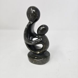 Vintage 5.5" Soapstone Parent & Child Figurine Art Carving Sculpture Mother Baby
